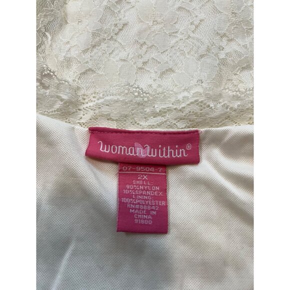 Vtg Woman Within Ivory Lace Long Sleeve Top 2X Stretch Sheer Sleeve Lined Boho - Picture 6 of 7